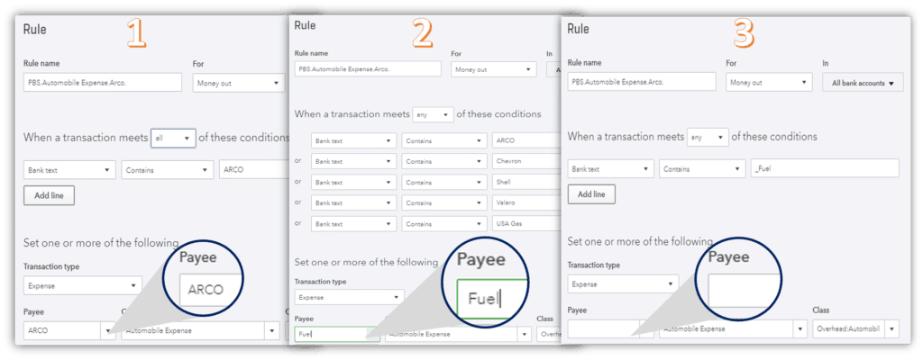 QuickBooks Online Bank Feed Options to Set a Payee