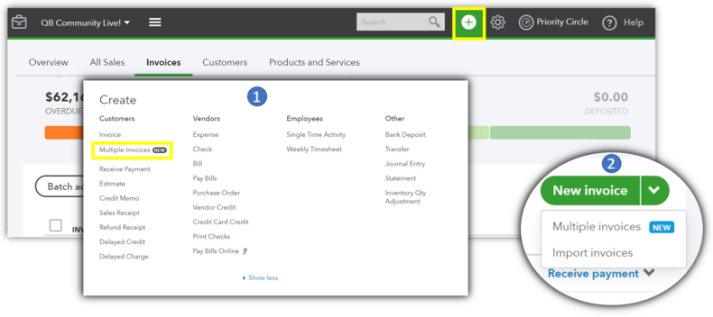 Visual screenshot that shows how to access the QuickBooks Online CSV import feature